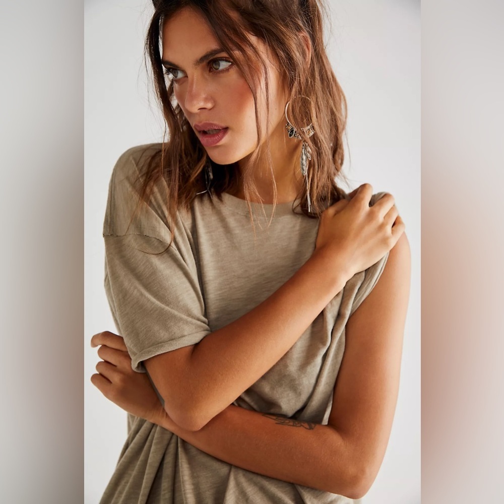 ❌SOLD❌We The Free Free People Size Xs Sage Green Clarity Ringer Tee Shirt - Picture 3 of 7